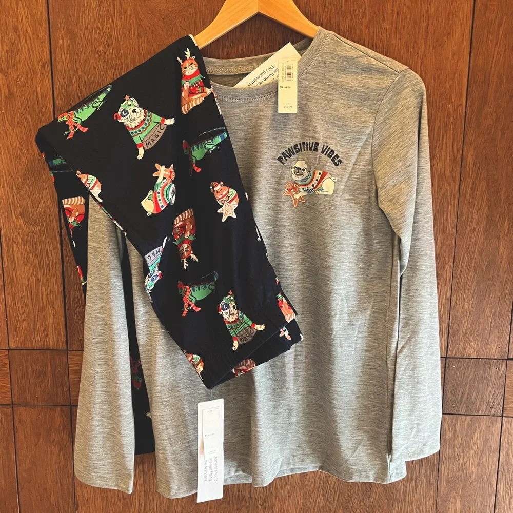 Old Navy Christmas Pajama set XL Pawsitive Vibes